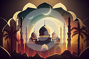 Islamic decoration background with lantern and crescent moon luxury style, ramadan kareem, mawlid, iftar, isra miraj, eid al fitr