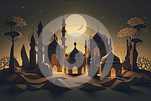 Islamic decoration background with lantern and crescent moon luxury style, ramadan kareem, mawlid, iftar, isra miraj, eid al fitr