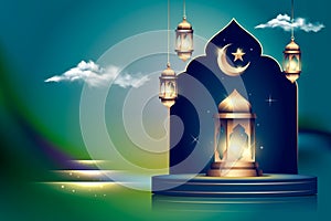 Islamic decoration background, luxury style, Ramadan Kareem, mawlid, iftar, isra miraj, eid al fitr adha, copy space text area.