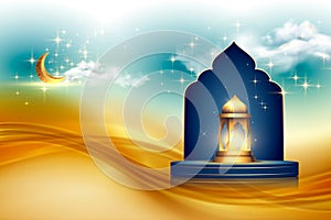 Islamic decoration background, luxury style, Ramadan Kareem, mawlid, iftar, isra miraj, eid al fitr adha, copy space text area.