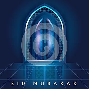 Islamic design mosque door and window for Eid Mubarak Happy Eid celebration background