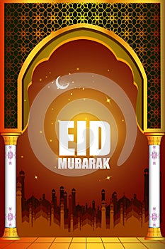 Islamic design mosque door and window for Eid Mubarak Happy Eid celebration background