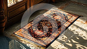 an islamic design prayer mat in the room