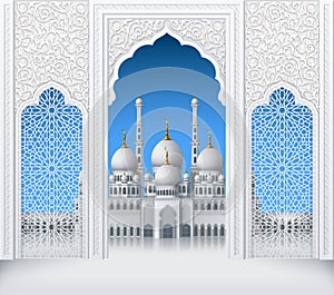 Islamic Design White Arch with Pattern and Mosque
