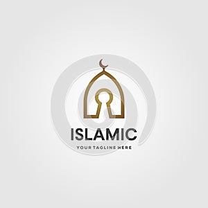 Islamic dome logo key line art vector illustration design