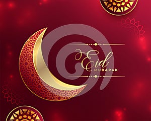 Islamic eid mubarak festival red and golden shiny beautiful greeting design