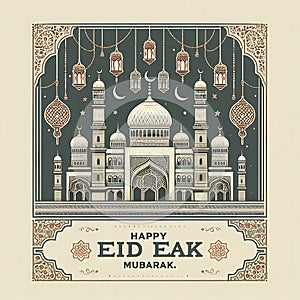 Islamic festival mosque eid mubarak islamic greeting card background