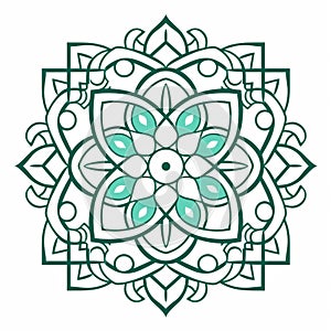 Islamic Flower Art: Dark Green And Aquamarine Design With Thai And Zen Buddhism Influence