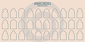 Islamic frames, oriental style objects. Arabic shapes, windows and arches. Traditional ornamental banner, frame. Muslim