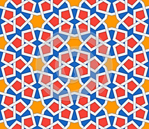 Islamic geometric ornaments based on traditional arabic art. Oriental seamless pattern. Muslim mosaic. Mosque decoration