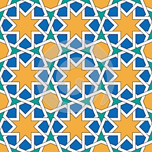 Islamic geometric ornaments based on traditional arabic art. Oriental seamless pattern. Muslim mosaic. Mosque decoration