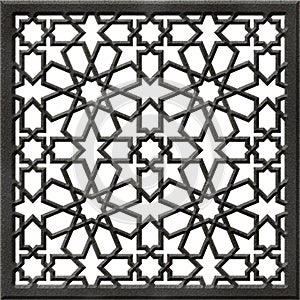Islamic girih geometric pattern. Mashrabiya metal casting. Mosque decoration metal grating. Authentic arabian style. illustration