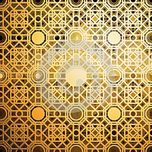 Islamic gold pattern with overlapping geometric square shapes forming abstract ornament. Vector stylish golden texture