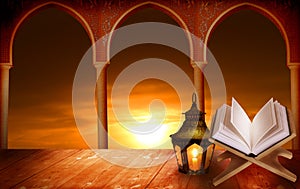 Islamic Greeting Cards for Muslim Holidays. Ramadan Kareem background.Eid Mubarak, greeting background  with  Ñolorful  lantern.