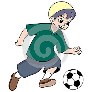 Islamic happy boy playing soccer dribbling a ball