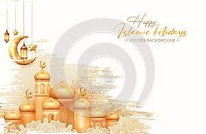 Islamic holidays background with golden mosque