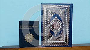 Islamic Holy book named Al-Qur& x27;an with arabic writing, usually moslems read in the everyday evening