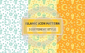 Islamic icon pattern lantern crescent moon ornament star with bundling version three different style flat design