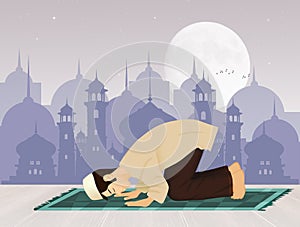 Islamic Man Praying Facing Mecca