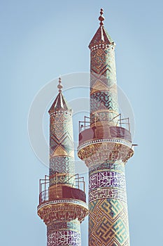 Islamic mausoleum old architecture mosque minaret iran.