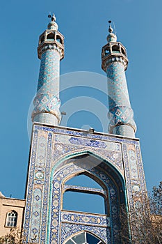 Islamic mausoleum old architecture mosque minaret iran. photo