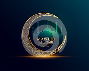 islamic mawlid al nabi event card with moon and mosque design