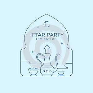 Islamic middle east meal feast monoline vector illustration for iftar party ramadan break fasting template design