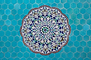 Islamic mosaic pattern with blue tiles