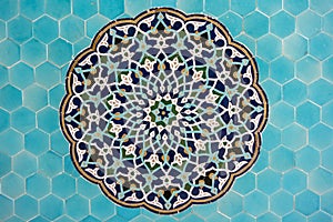 Islamic mosaic pattern with blue tiles