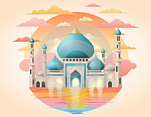 islamic mosque muslims for prayers vector illustration