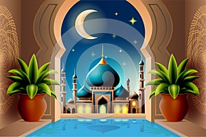 islamic mosque muslims for prayers vector illustration