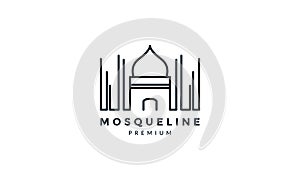 Islamic mosque simple line outline logo vector icon illustration