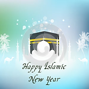 Islamic new year with hajj kaaba and mosque