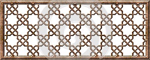 Islamic ornament mashrabiya panel, 3d bronze grill. Isolated on white background. Artistic metal casting. Illustration photo