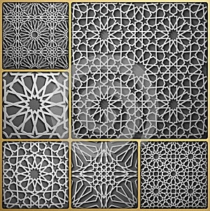 Islamic ornament vector , persian motiff . 3d ramadan islamic round pattern elements . Geometric circular ornamental