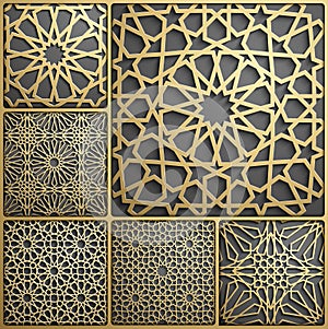 Islamic ornament vector , persian motiff . 3d ramadan islamic round pattern elements . Geometric circular ornamental