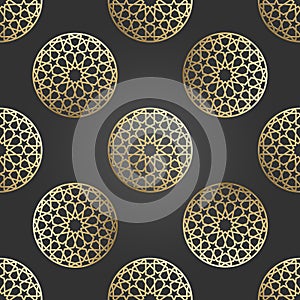 Islamic ornament vector, persian motiff. 3d ramadan islamic round pattern elements. Geometric circular ornamental arabic