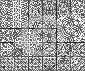 Islamic ornament vector set. Arabic ramadan pattern tile patchwork. Islamic flower motif ramadan mubarak. Muslim star