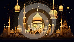 Islamic Ornamentation in Shiny Gold for Ramadan Kareem Celebration