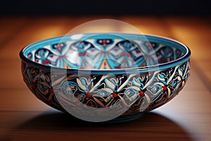 Islamic pattern incorporated into a ceramic bowl. Generative ai