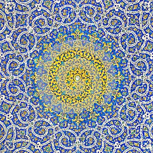 Islamic Persian Motif on Blue Tiles of a Mosque