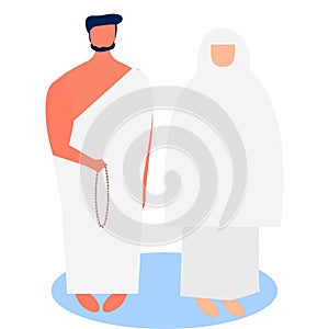 Islamic pilgrimage couple people with ihram costume