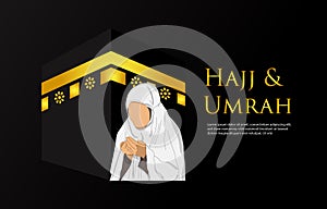 Islamic pilgrimage hajj and umrah banner with praying women