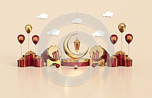 Islamic ramadan greeting background with 3d arabic comompostion decoration 3d illustration