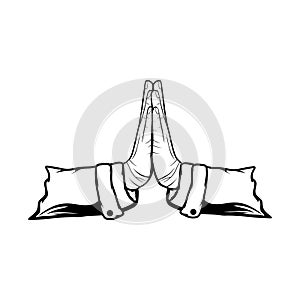 Islamic ramadan hand gestures to apologize physically and mentally black and white vector illustration