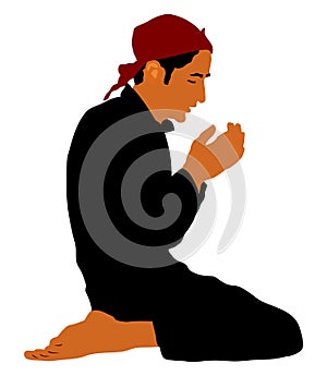 Islamic religion. Pose of muslim man praying .