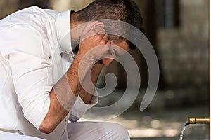 Islamic Religious Rite Ceremony Of Ablution Ears Washing