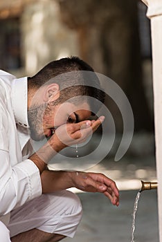 Islamic Religious Rite Ceremony Of Ablution Nose Washing