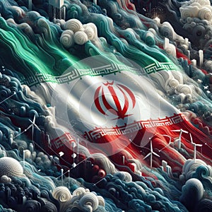 Islamic Republic of Iran flag in abstract 3d digital art form