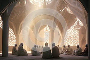 Islamic scholars engaged in a deep discussion. Generative ai photo